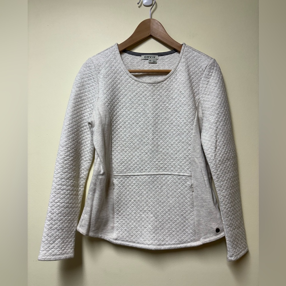 Orvis Quilted Cotton Crewneck Sweatshirt - Cream XS